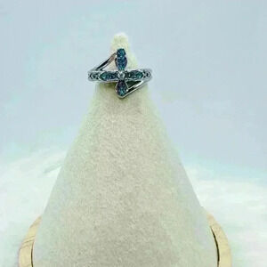 Blue Rhinestone Cross Ring Size 8